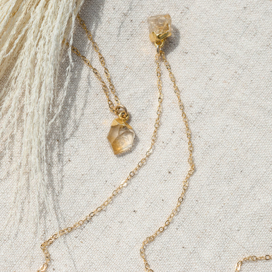 Gold Citrine Crystal Necklace